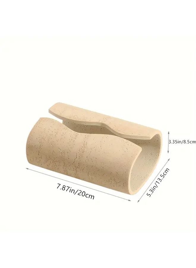Apricot Resin Tissue Box Holder Rectangular Imitation Stone Design for Bathroom Home Decor - Image 3